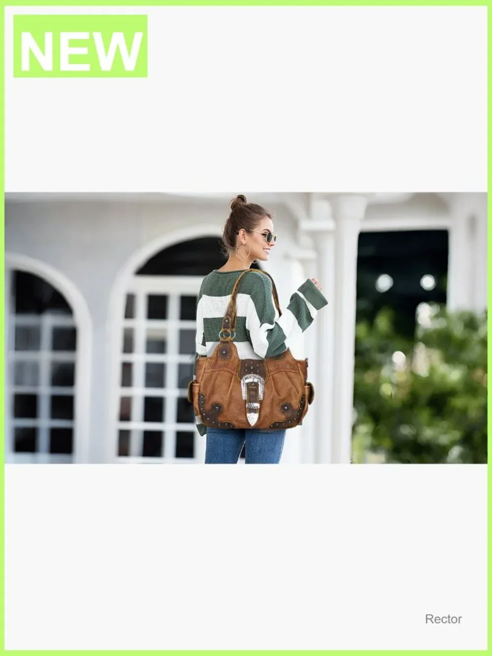 Vegan Leather Hobo Bag with Metal Studs, Large Capacity Shoulder Crossbody Purse
